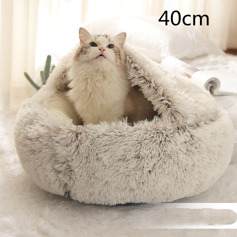 2 in 1 Round Plush Pet Bed for Cats & Dogs – Ultra Soft, Warm, and Cozy Winter Sleeping House