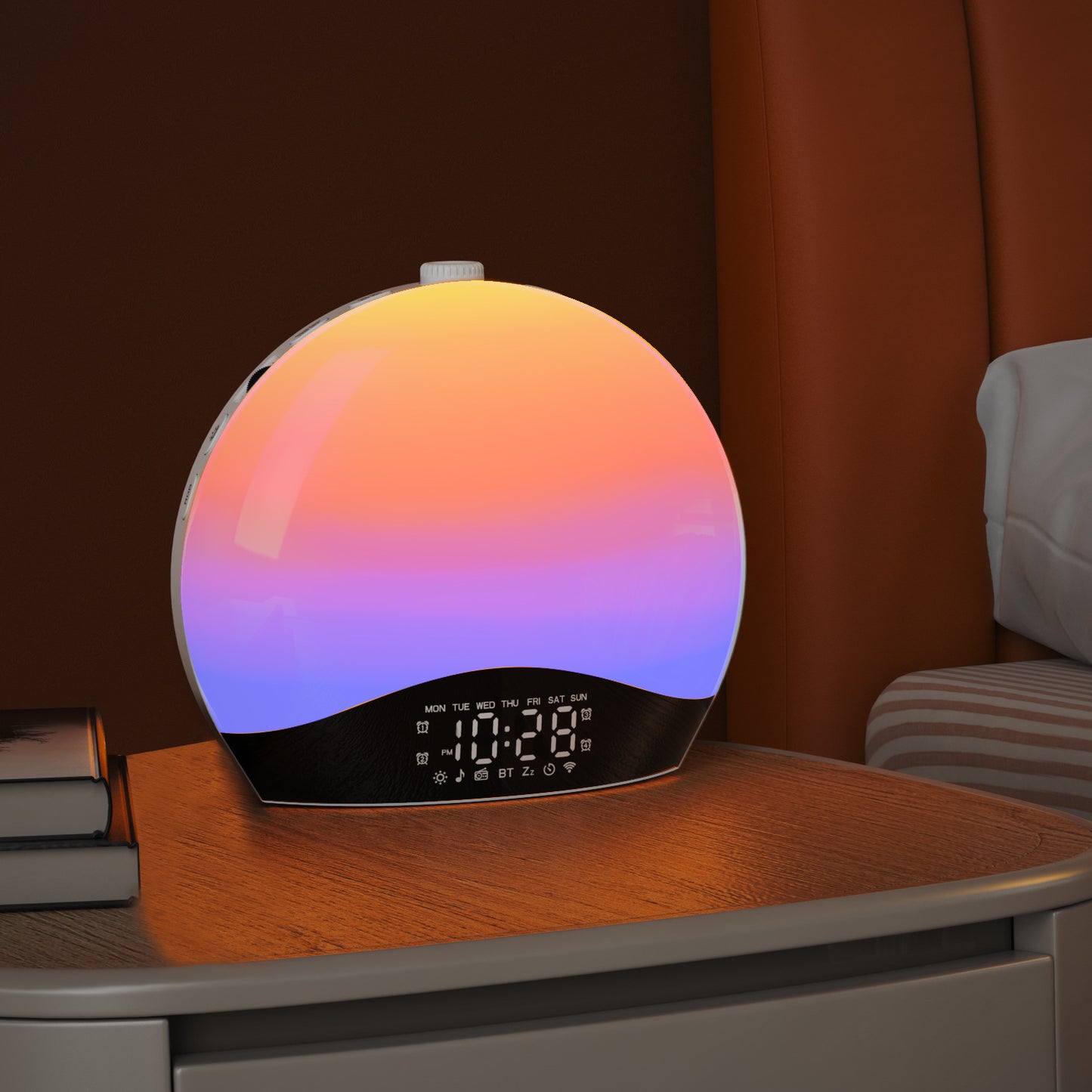 Smart Sunrise Alarm Clock with Bluetooth & Colorful Bedside Lamp