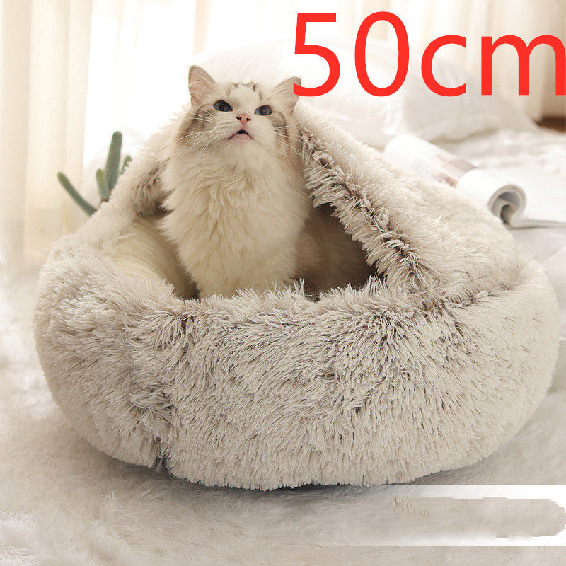 2 in 1 Round Plush Pet Bed for Cats & Dogs – Ultra Soft, Warm, and Cozy Winter Sleeping House