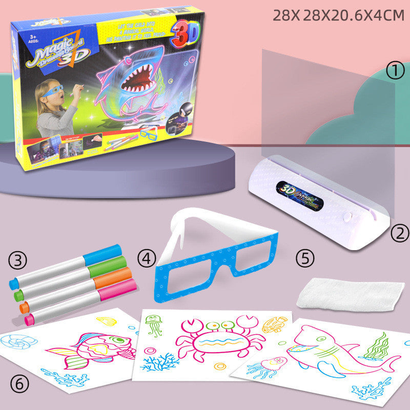 3D Magic Drawing Board for Kids - LED Light Up Art Tablet, Montessori Educational Toy, DIY Graffiti & Coloring Board with 3D Glasses