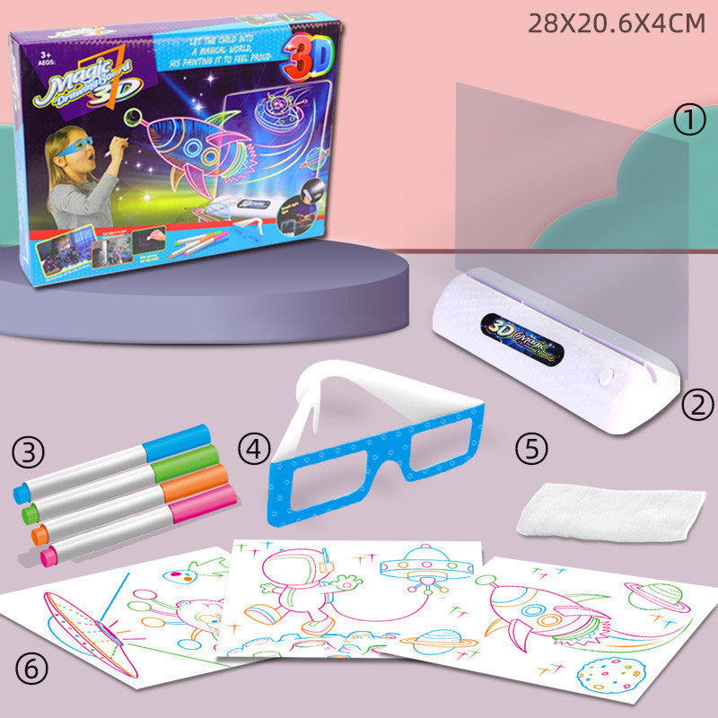 3D Magic Drawing Board for Kids - LED Light Up Art Tablet, Montessori Educational Toy, DIY Graffiti & Coloring Board with 3D Glasses