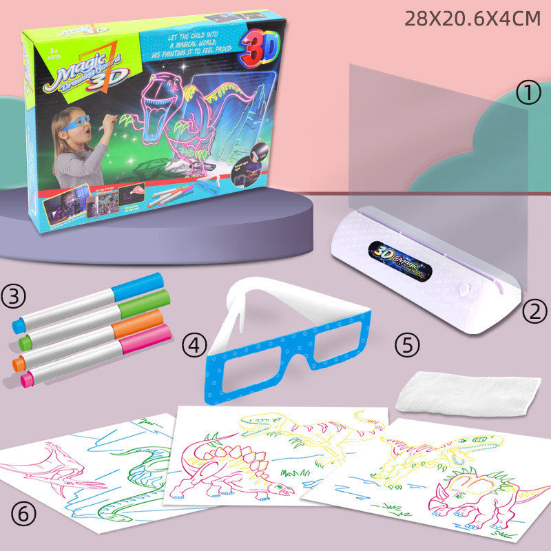 3D Magic Drawing Board for Kids - LED Light Up Art Tablet, Montessori Educational Toy, DIY Graffiti & Coloring Board with 3D Glasses