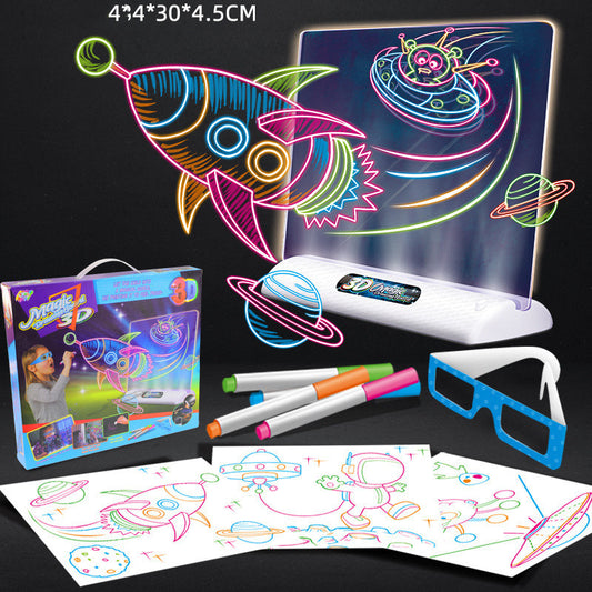 3D Magic Drawing Board for Kids - LED Light Up Art Tablet, Montessori Educational Toy, DIY Graffiti & Coloring Board with 3D Glasses