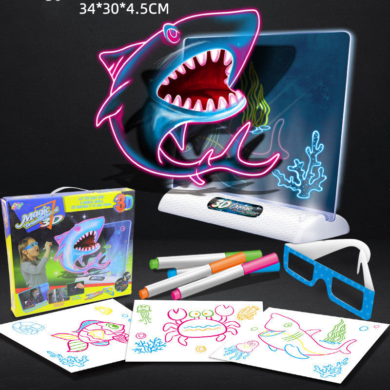 3D Magic Drawing Board for Kids - LED Light Up Art Tablet, Montessori Educational Toy, DIY Graffiti & Coloring Board with 3D Glasses