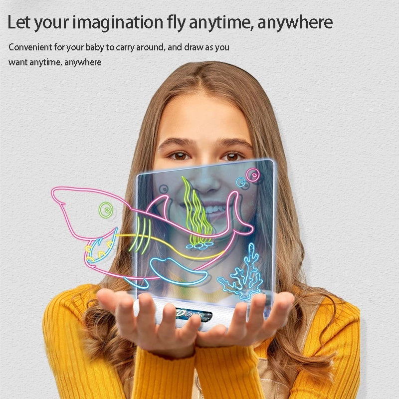 3D Magic Drawing Board for Kids - LED Light Up Art Tablet, Montessori Educational Toy, DIY Graffiti & Coloring Board with 3D Glasses