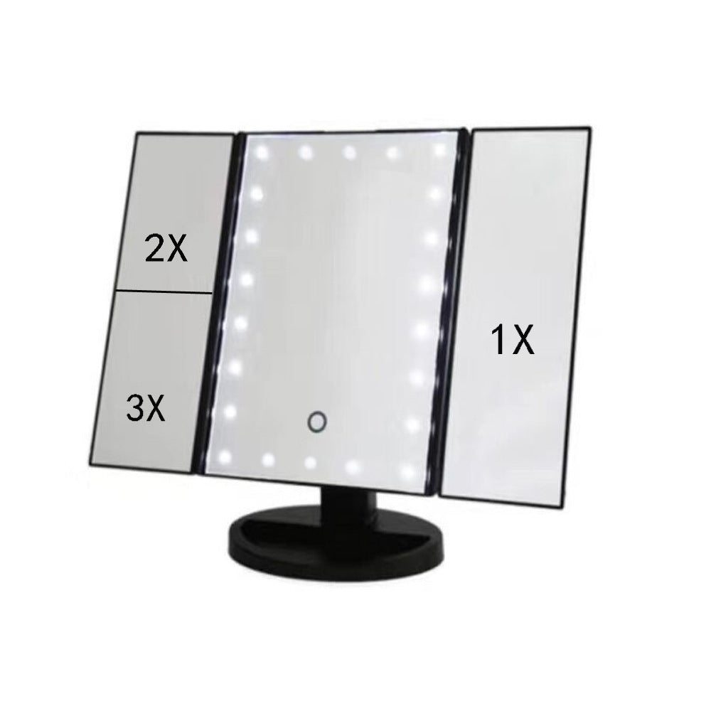 Tri-Fold LED Makeup Mirror with Touch Screen & Adjustable Brightness – 24 LED Lights