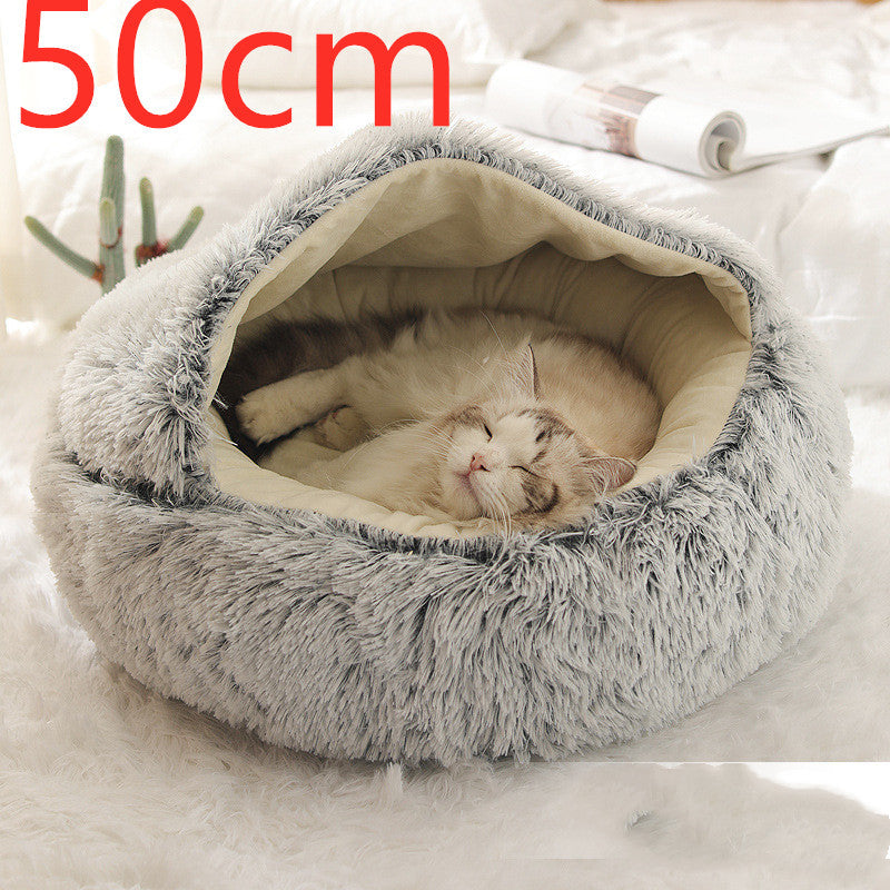 2 in 1 Round Plush Pet Bed for Cats & Dogs – Ultra Soft, Warm, and Cozy Winter Sleeping House