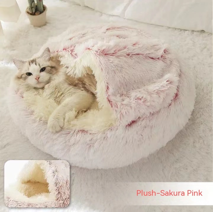 2 in 1 Round Plush Pet Bed for Cats & Dogs – Ultra Soft, Warm, and Cozy Winter Sleeping House