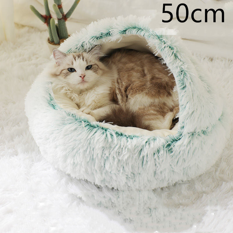 2 in 1 Round Plush Pet Bed for Cats & Dogs – Ultra Soft, Warm, and Cozy Winter Sleeping House