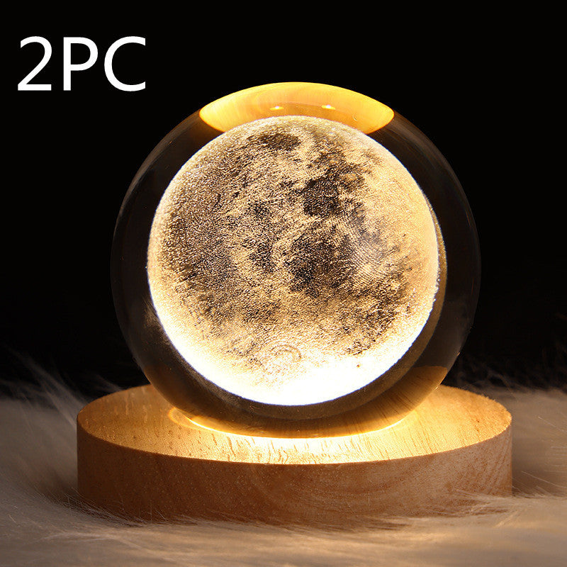 Moon Crystal Ball - 3D Crystal Ball Night Light – Luminous Starry Sky & Planets Projection moon Lamp