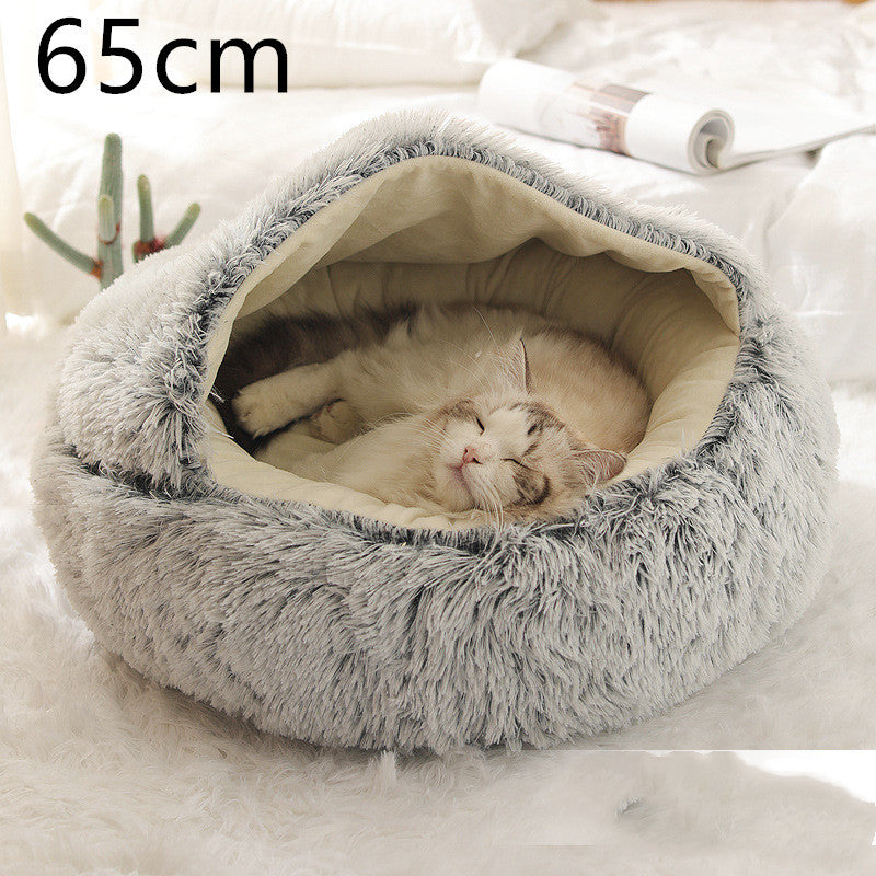 2 in 1 Round Plush Pet Bed for Cats & Dogs – Ultra Soft, Warm, and Cozy Winter Sleeping House