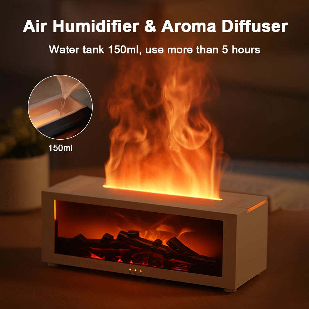 New Flame Aromatherapy Machine  3D Flame Essential Oil Diffuser & Humidifier - LED Color Changing Aroma Diffuser Cozy Fireplace Effect