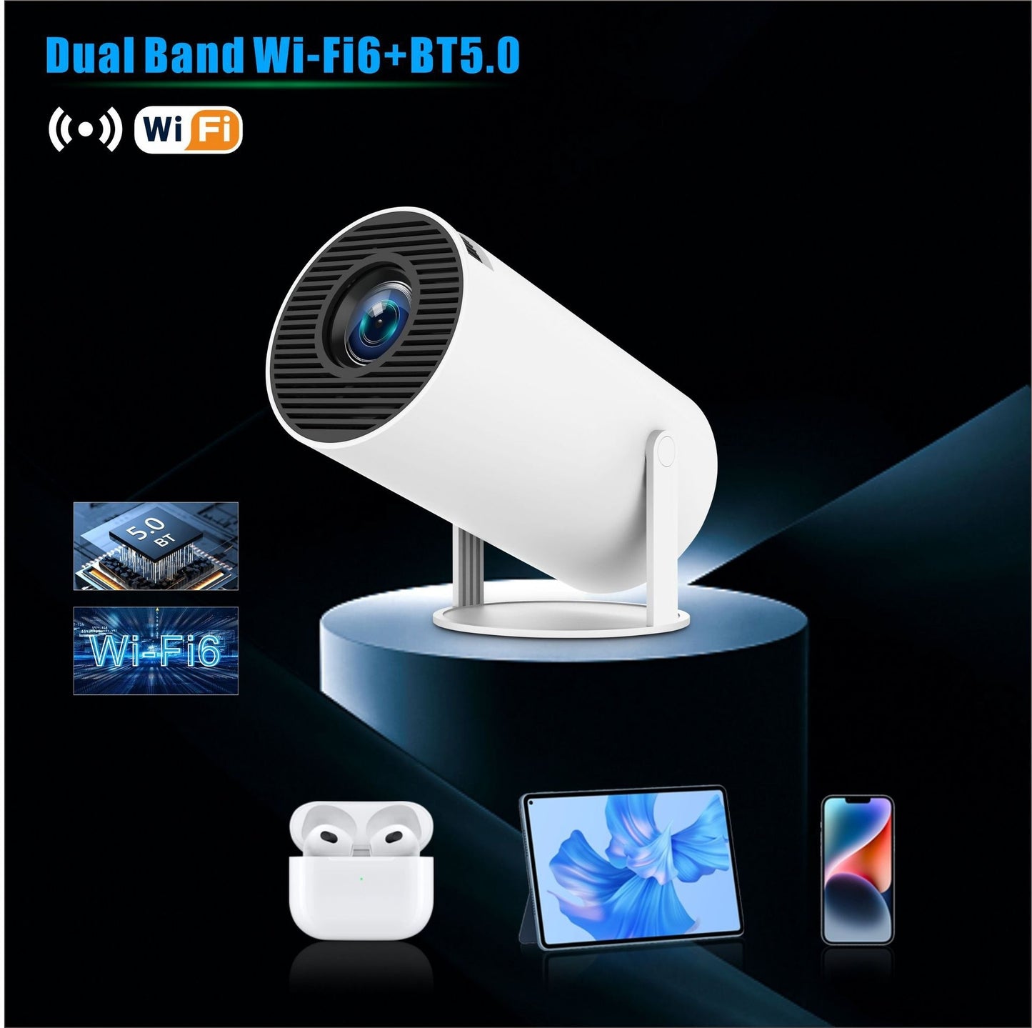 Portable Small Projector - HY300 Pro Portable Projector Smart Home Theater with 4K Support, Wi Fi 6 & Bluetooth 5.0