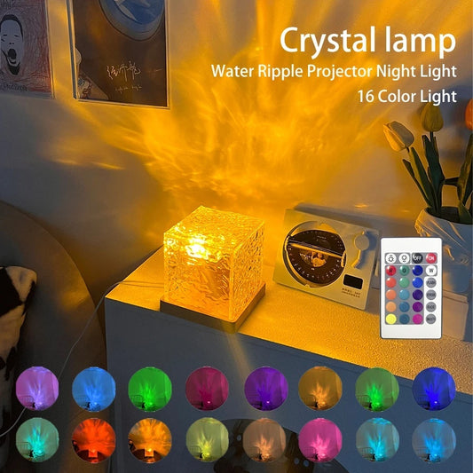 LED Water Ripple Ambient Night Light Home Decoration 16 Color - LED Water Ripple Table Lamp 16 Colors Crystal Ambient Light with Remote Control & USB Charging