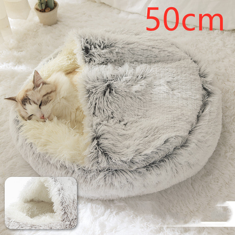 2 in 1 Round Plush Pet Bed for Cats & Dogs – Ultra Soft, Warm, and Cozy Winter Sleeping House