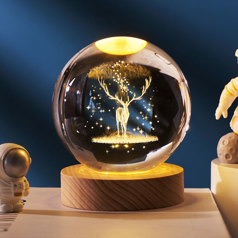 Moon Crystal Ball - 3D Crystal Ball Night Light – Luminous Starry Sky & Planets Projection moon Lamp