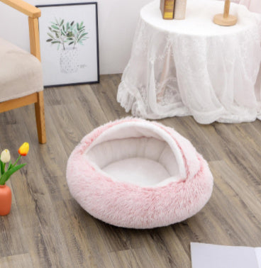 2 in 1 Round Plush Pet Bed for Cats & Dogs – Ultra Soft, Warm, and Cozy Winter Sleeping House