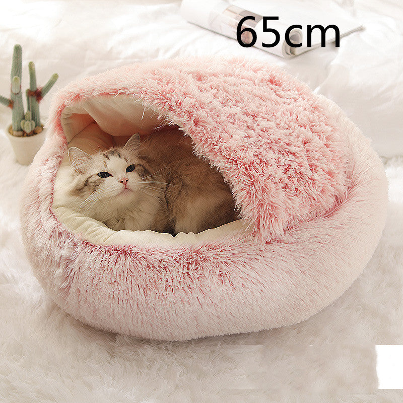 2 in 1 Round Plush Pet Bed for Cats & Dogs – Ultra Soft, Warm, and Cozy Winter Sleeping House