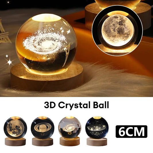 Moon Crystal Ball - 3D Crystal Ball Night Light – Luminous Starry Sky & Planets Projection moon Lamp