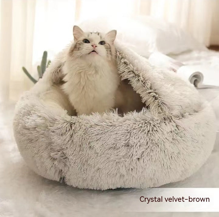 2 in 1 Round Plush Pet Bed for Cats & Dogs – Ultra Soft, Warm, and Cozy Winter Sleeping House