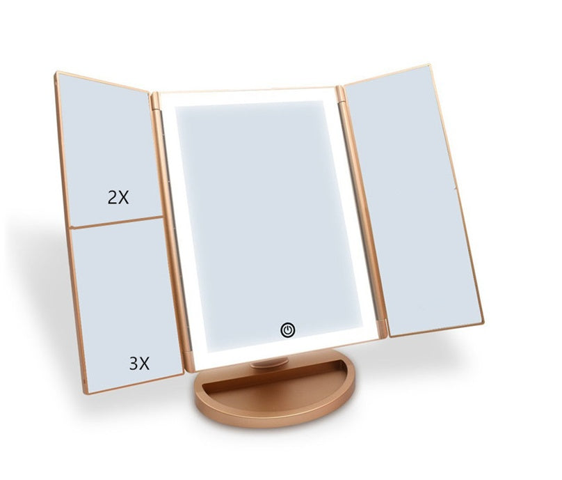 Tri-Fold LED Makeup Mirror with Touch Screen & Adjustable Brightness – 24 LED Lights