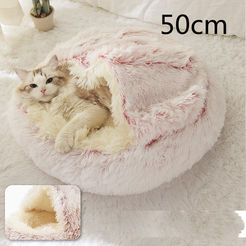 2 in 1 Round Plush Pet Bed for Cats & Dogs – Ultra Soft, Warm, and Cozy Winter Sleeping House