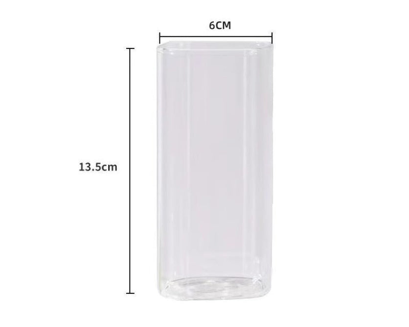 Square Transparent Glass Coffee Cup with Lid and Straw - 400ml