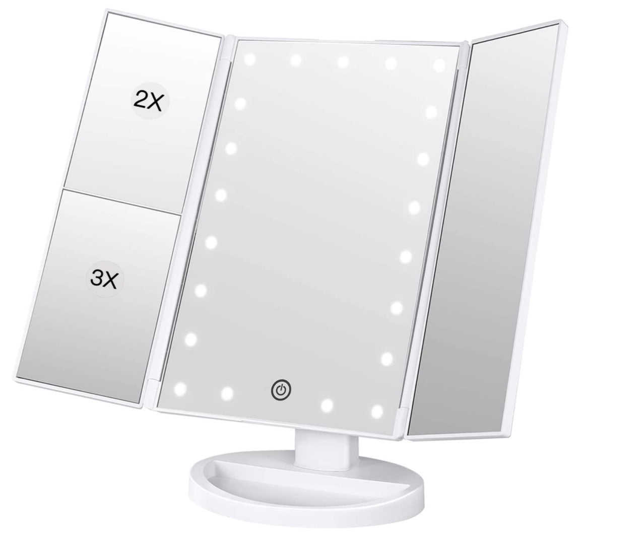 Tri-Fold LED Makeup Mirror with Touch Screen & Adjustable Brightness – 24 LED Lights