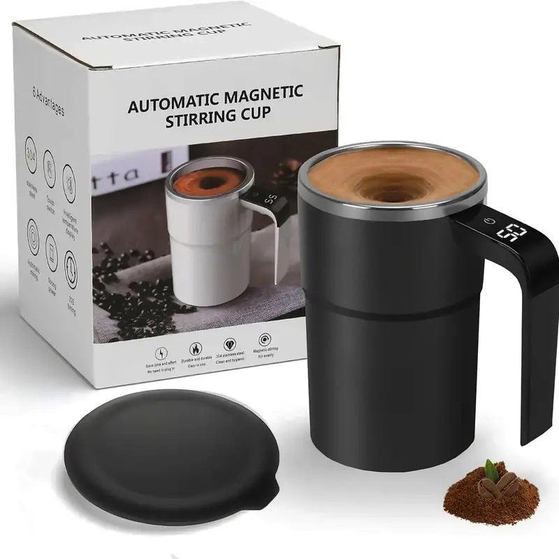 Electric Coffee Mug - Self Stirring Coffee Mug - USB Rechargeable Automatic Magnetic Cup IP67 Waterproof Food-Safe Stainless Steel - Cup with LCD Temperature Display