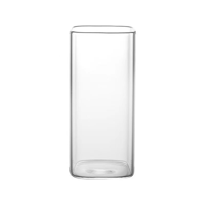 Square Transparent Glass Coffee Cup with Lid and Straw - 400ml