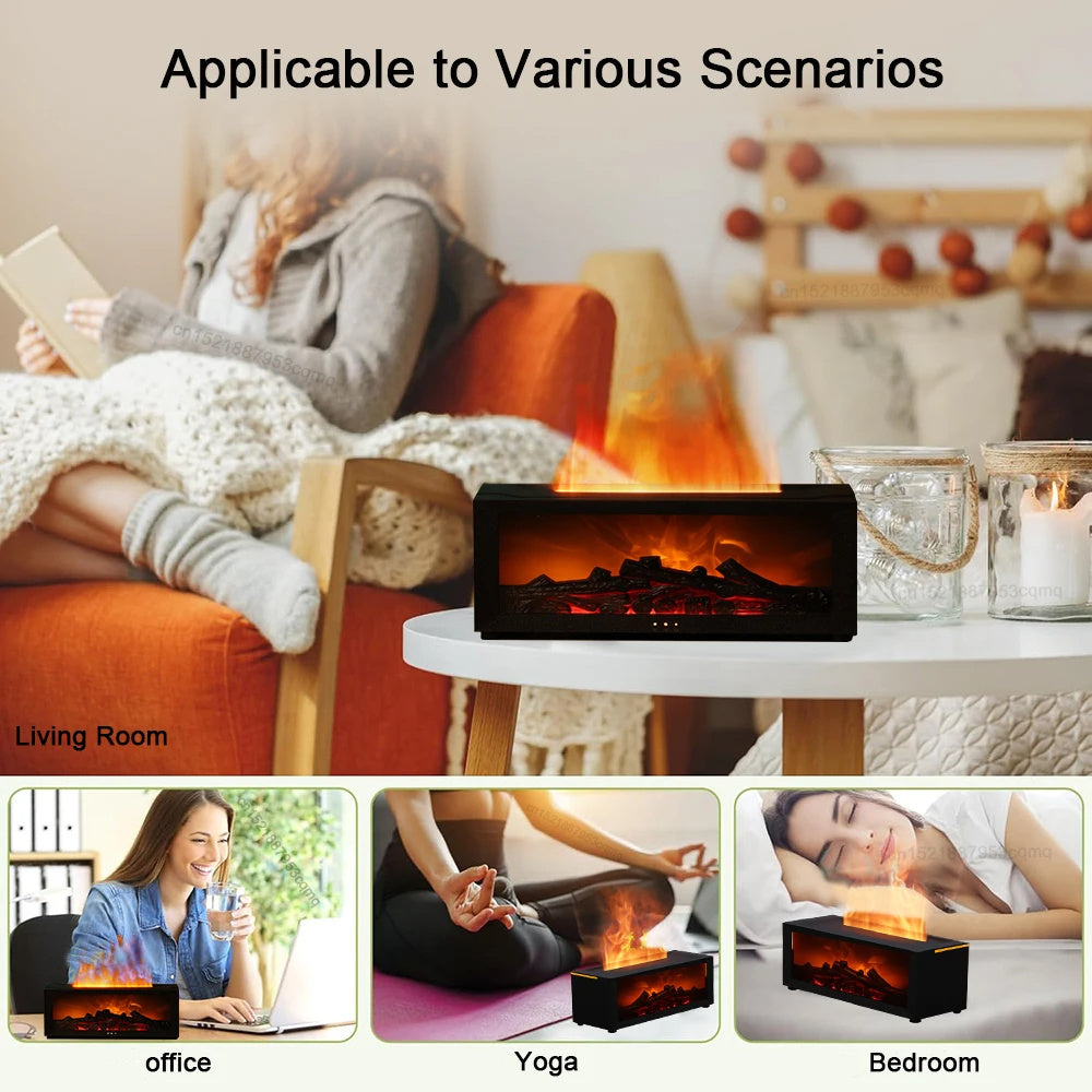 New Flame Aromatherapy Machine  3D Flame Essential Oil Diffuser & Humidifier - LED Color Changing Aroma Diffuser Cozy Fireplace Effect