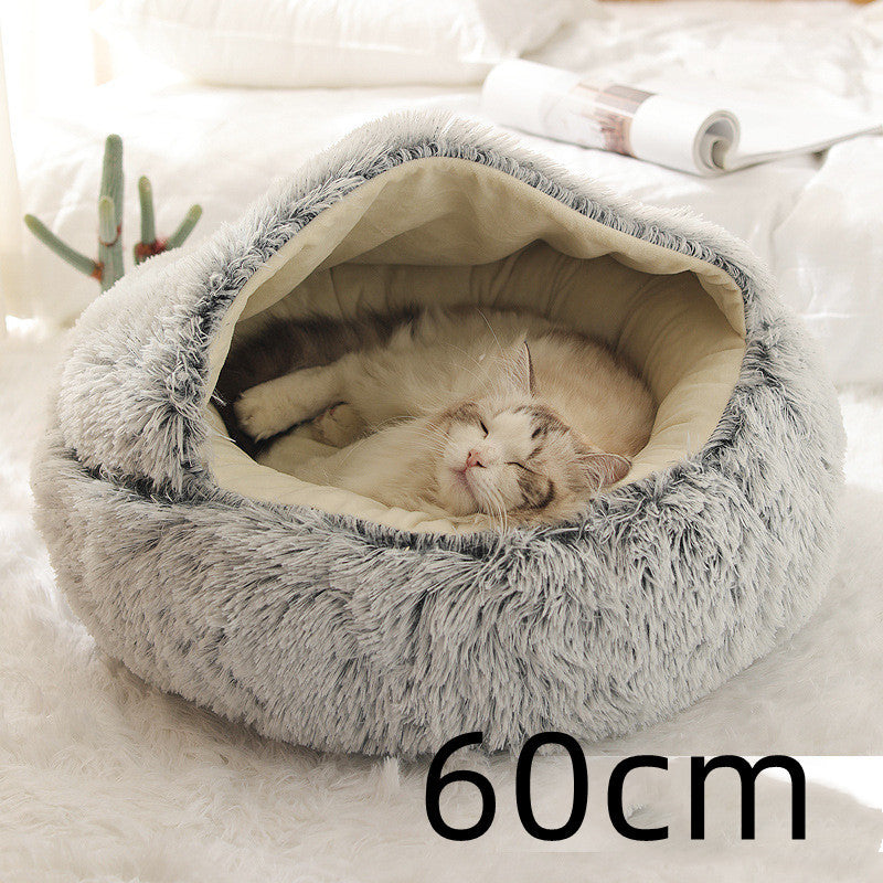 2 in 1 Round Plush Pet Bed for Cats & Dogs – Ultra Soft, Warm, and Cozy Winter Sleeping House