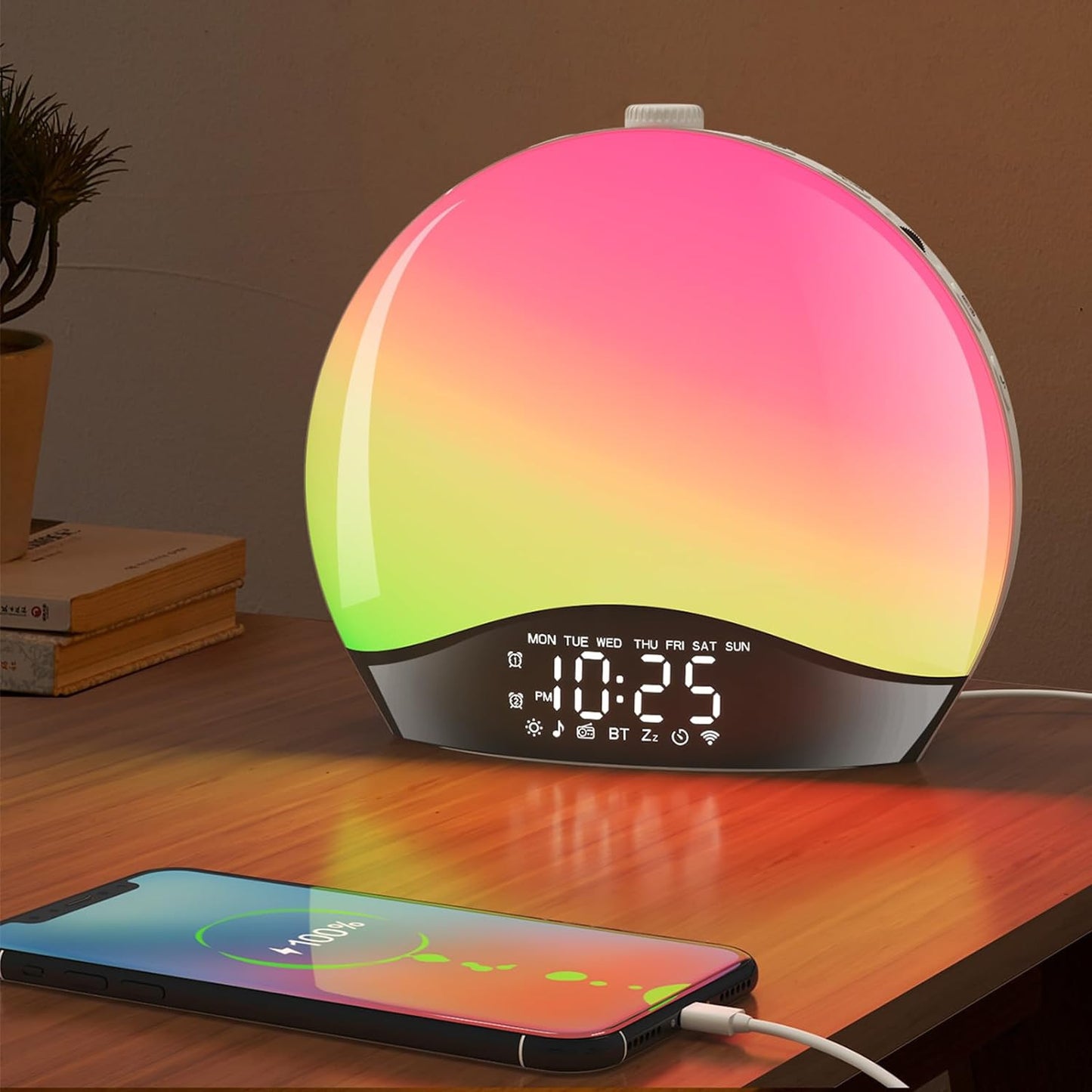 Smart Sunrise Alarm Clock with Bluetooth & Colorful Bedside Lamp