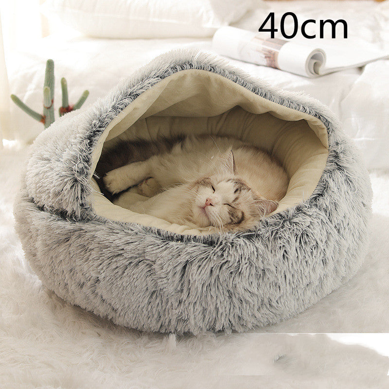 2 in 1 Round Plush Pet Bed for Cats & Dogs – Ultra Soft, Warm, and Cozy Winter Sleeping House