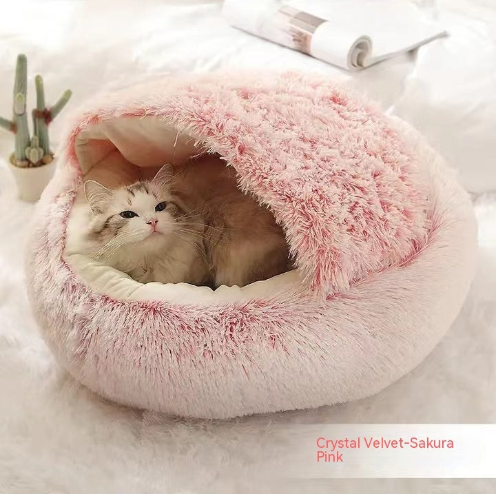 2 in 1 Round Plush Pet Bed for Cats & Dogs – Ultra Soft, Warm, and Cozy Winter Sleeping House