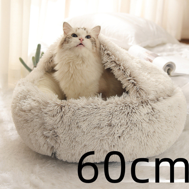 2 in 1 Round Plush Pet Bed for Cats & Dogs – Ultra Soft, Warm, and Cozy Winter Sleeping House