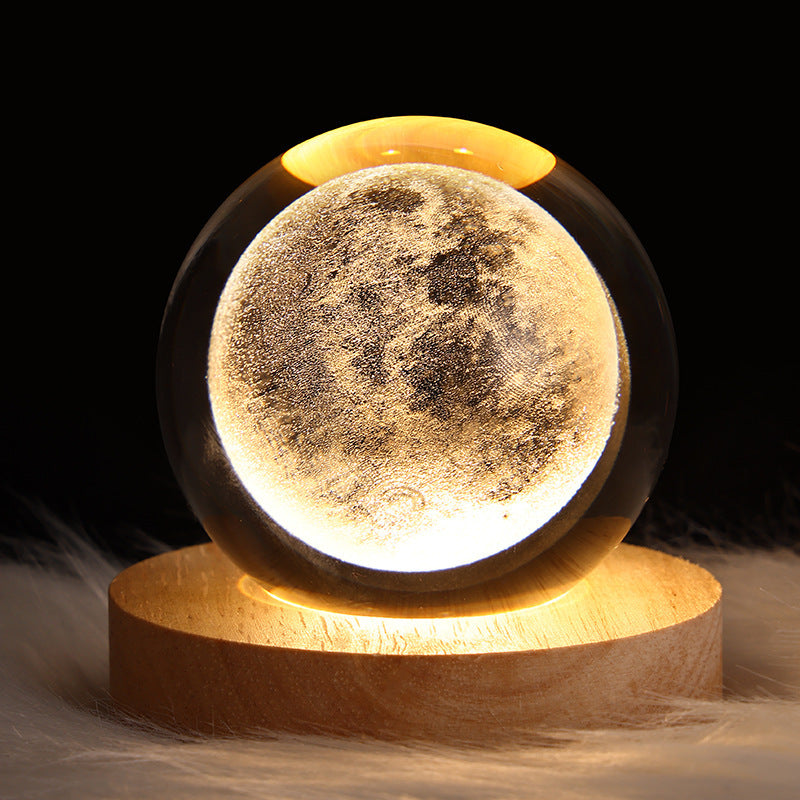 Moon Crystal Ball - 3D Crystal Ball Night Light – Luminous Starry Sky & Planets Projection moon Lamp