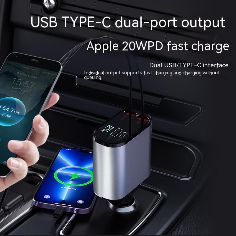 Metal Car Charger 100W – Super Fast USB & Type-C Adapter for Cigarette Lighter