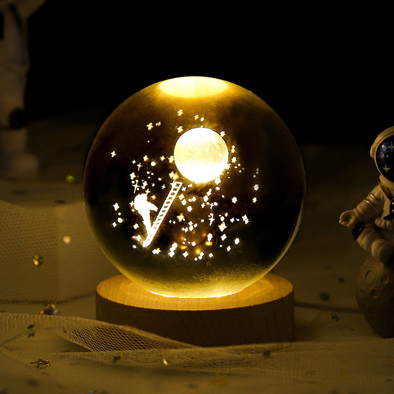 Moon Crystal Ball - 3D Crystal Ball Night Light – Luminous Starry Sky & Planets Projection moon Lamp