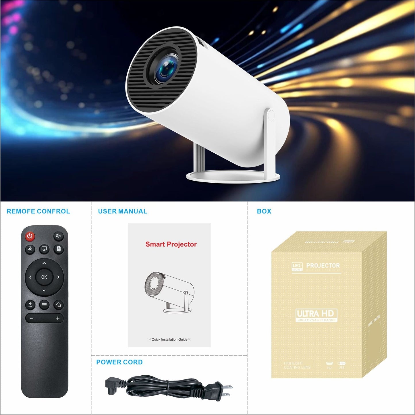 Portable Small Projector - HY300 Pro Portable Projector Smart Home Theater with 4K Support, Wi Fi 6 & Bluetooth 5.0