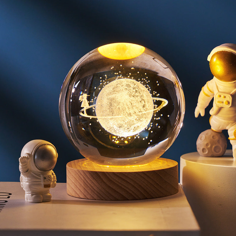 Moon Crystal Ball - 3D Crystal Ball Night Light – Luminous Starry Sky & Planets Projection moon Lamp