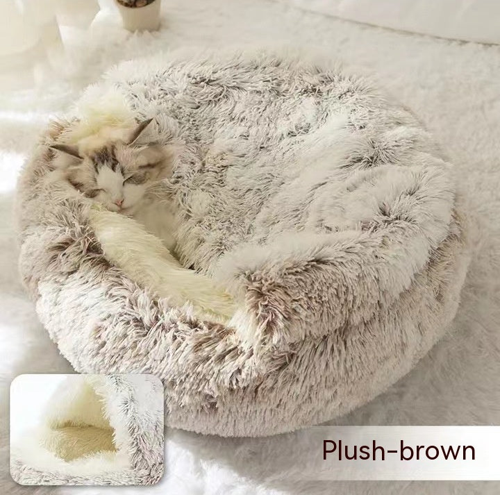 2 in 1 Round Plush Pet Bed for Cats & Dogs – Ultra Soft, Warm, and Cozy Winter Sleeping House