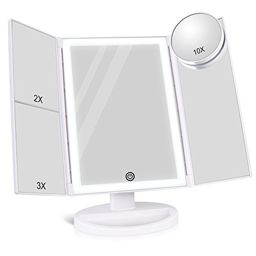 Tri-Fold LED Makeup Mirror with Touch Screen & Adjustable Brightness – 24 LED Lights